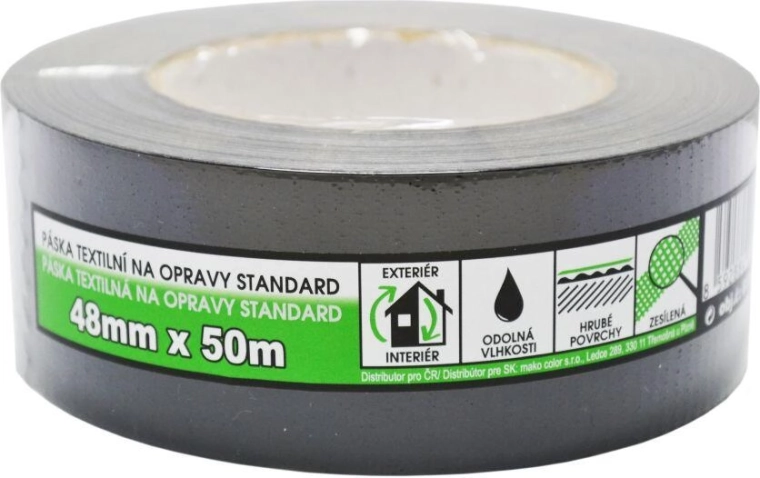 Tekstil reparations-tape 48 mm × 50 m sort