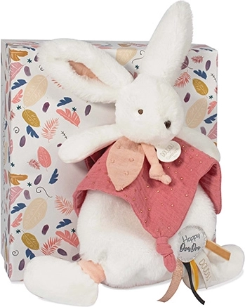 Doudou gavesæt – plysbamse-kanin med nusseklud 25 cm gammelrosa