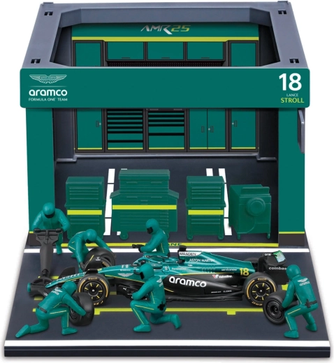 Bburago Formula Racing F1 Pit Pass-sæt Aston Martin AMR25 2025 Lance Stroll 1:43