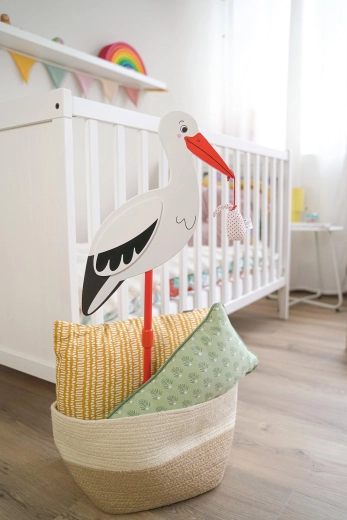 Dekorativ havepind stork med baby i tørklæde XL - 1 stk.