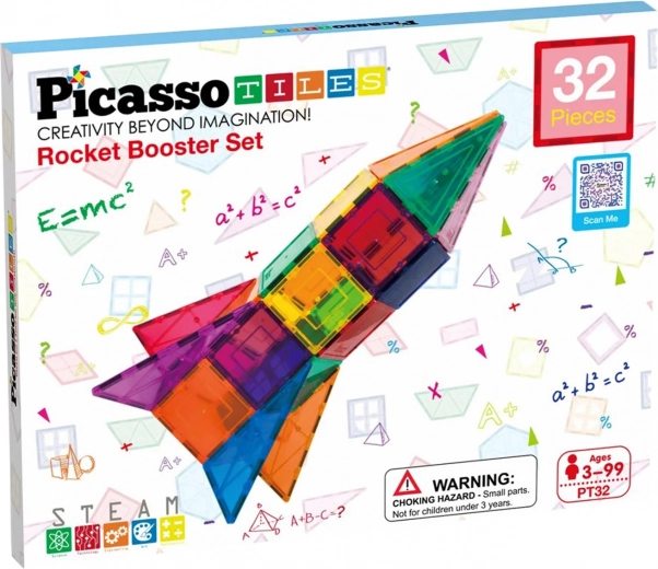 Magnetisk byggesæt PICASSO TILES – raket, 32 dele