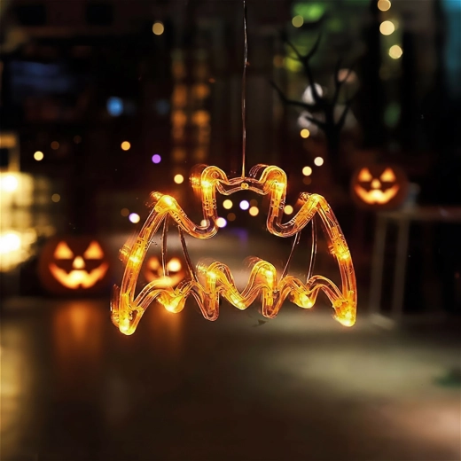 Lysholdig Halloween-dekoration med flagermus, sugekop og 12 LED'er