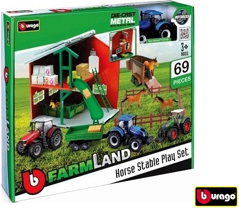 Bburago Farmland legesæt med stald, heste og traktor assorteret - 1 stk.