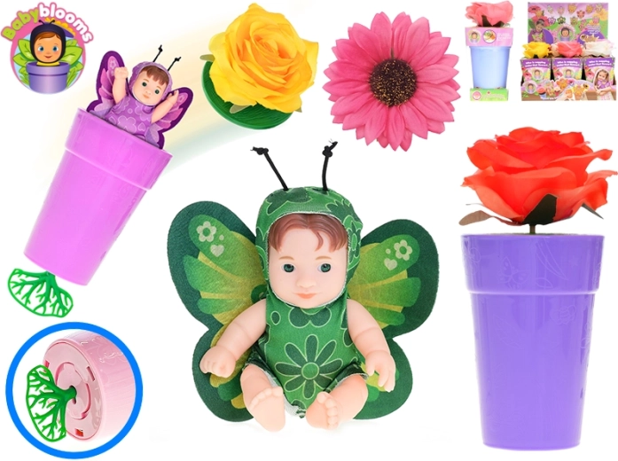 Dukke Babyblooms i blomsterpotte med armbånd, 12,5 cm