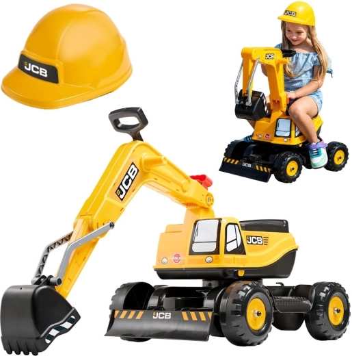 Falk JCB-børne-gåbil som gravko med drejearm og hjelm