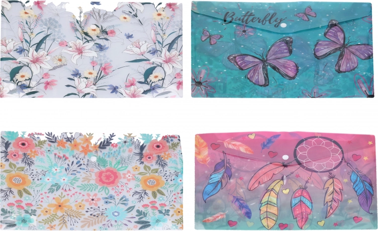 Plastisk dokumentmappe med trykknap 35 × 25 cm – mix af motiver