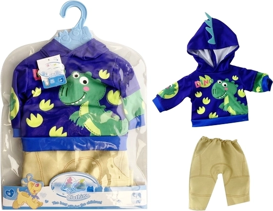 Tøj til babydukke med dinosaur-sweatshirt og beige bukser - 1 stk.
