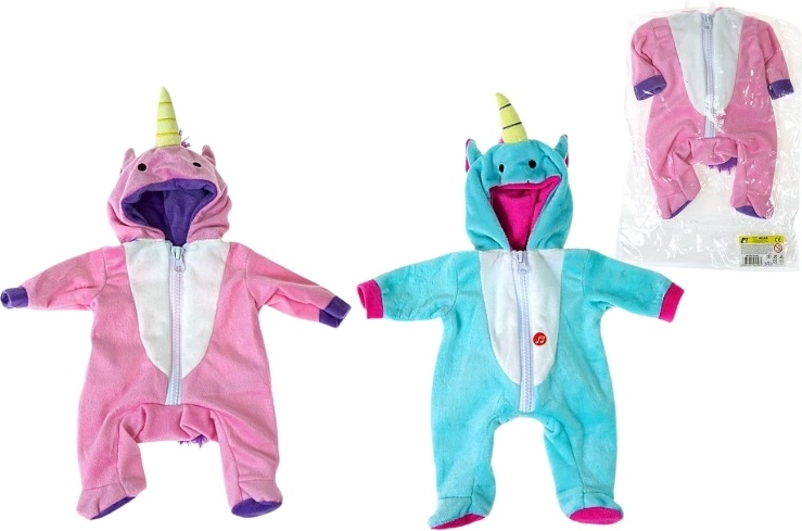 Enhjørning-onesie med hætte til dukke 40 cm