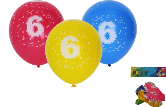Balloner 30 cm med tallet 6 – sæt med 5 stk.