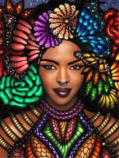 Diamantmaling Afrikansk kvinde 30 × 40 cm