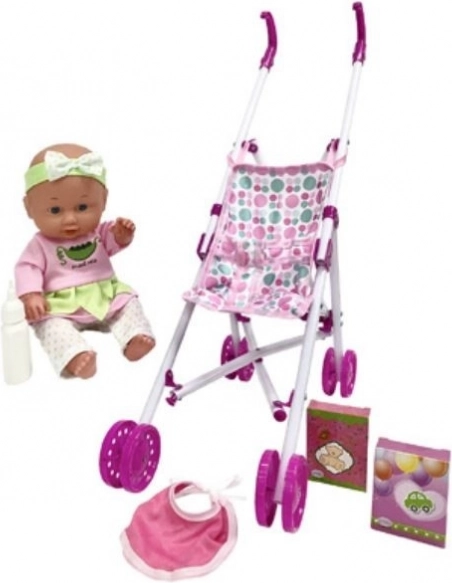 Dukke Julka med barnevogn 30 cm