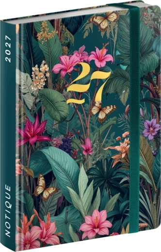 Notique ugentlig lommekalender til håndtasken Tropisk jungle 2027 (9,8 × 14,5 cm)