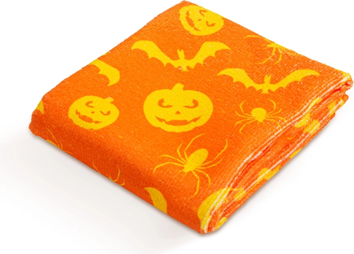 Mikrofiberklud med halloweenmotiv af græskar og flagermus, orange, 60 × 40 cm