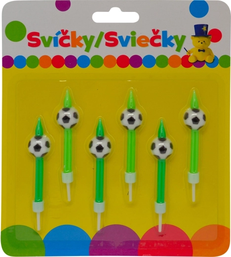 Fødselsdagslys med fodbold og holder, 6 stk.