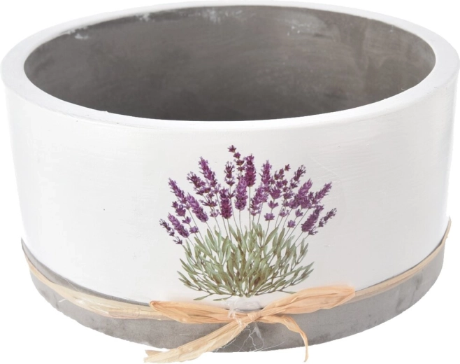Betonblomsterpotte med lavendelmotiv, hvid