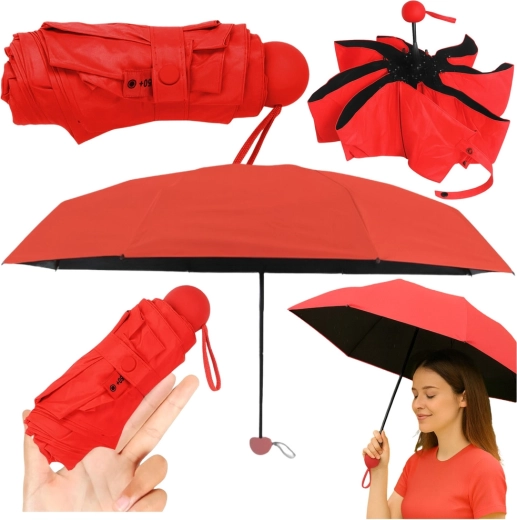 Lomme-paraply med UV-beskyttelse UPF 50+ 90 cm – rød, med etui