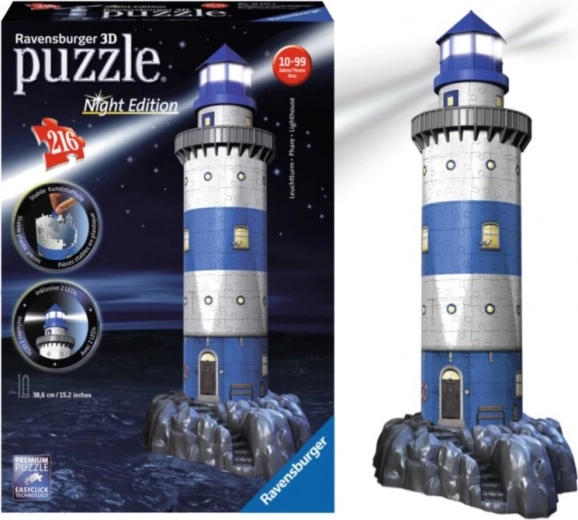 Ravensburger lysende 3D-puslespil fyrtårn natudgave 216 brikker