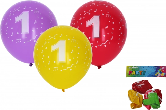 Oppustelige balloner 30 cm med tallet 1 – sæt med 5 stk.