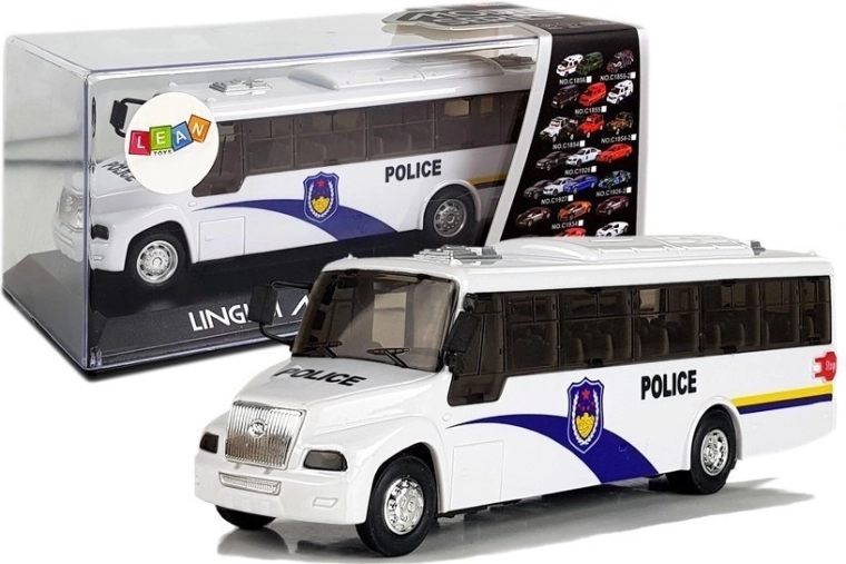 Hvid Politibus med Mekanisk Træk-og-slip Drev og Lyd-/Lyseffekter