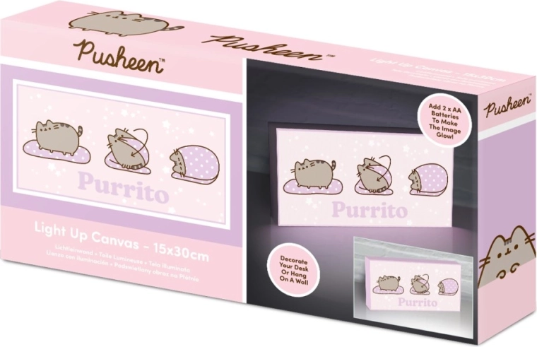 Pusheen lysende billede 15 × 30 cm – lyserød baggrund Purrito