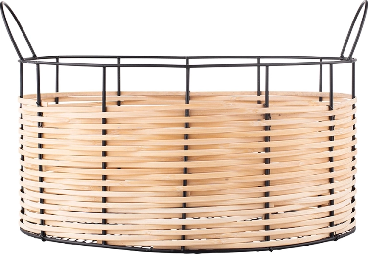Opbevaringskurv i metal med naturflet 40 × 26,5 × 24,5 cm