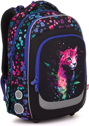Topgal skoletaske LORI med neonleopard