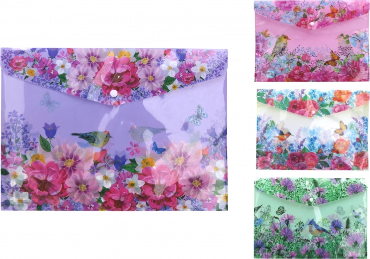 Mappe med trykknap 35 × 25 cm – blomster
