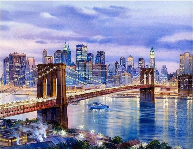 Diamantmaling New York – Brooklyn Bridge 30 × 40 cm