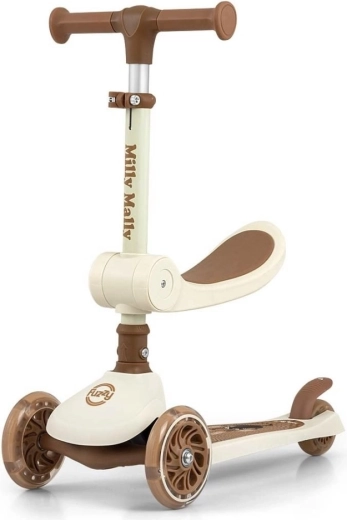 Børne-trehjulet løbehjul med sæde FUZZY Classic – beige