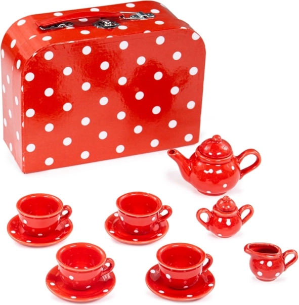Rødt polkaprikket tesæt BIGJIGS TOYS til børn