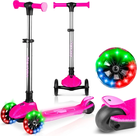 Trehjulet balance-løbehjul til børn med LED-lys Ricokids Jelly – pink