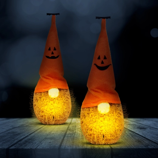 Halloween LED-nisse i polyester, 20 cm - 1 stk.