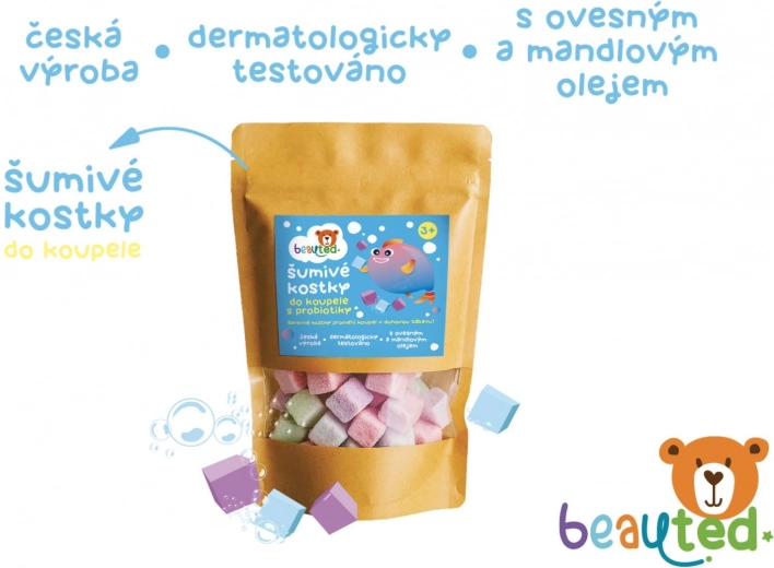 Brusende badekuber med probiotika i genlukkelig pose