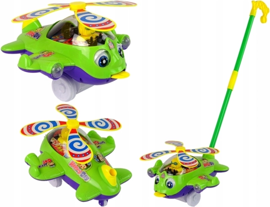 Grøn trykhelikopter med pilot