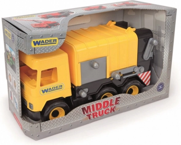 Gul skraldebil Wader Middle Truck, 42 cm, i æske