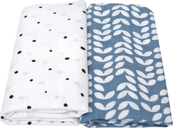 Musselinsvøb MOTHERHOOD Premium Blue Classics 120×100 cm, 2 stk.