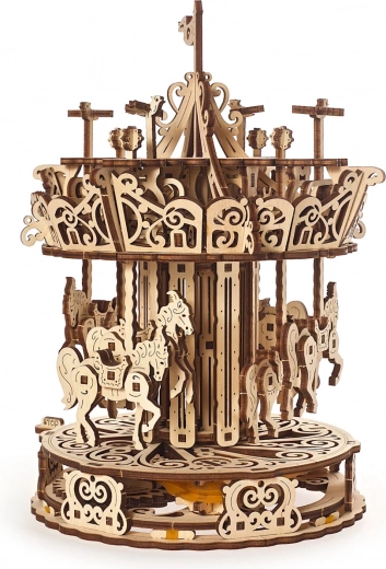 UGEARS mekanisk træ-karrusel 3D-puslespil