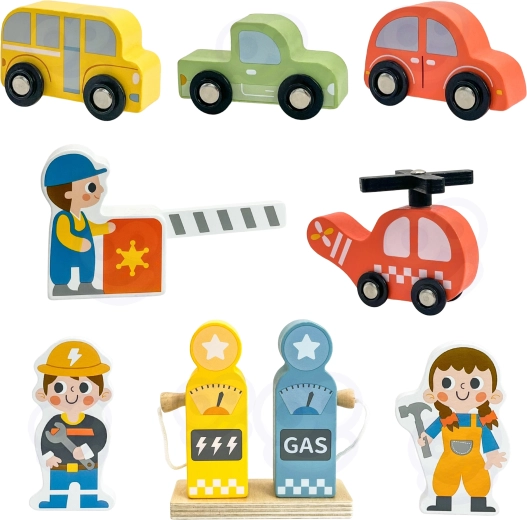 Rigt sæt af køretøjer og figurer