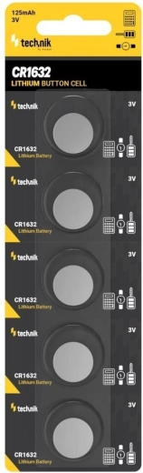 Lithium-knapcellebatteri Technik Platinum CR1632 3V – pakke med 5 stk.