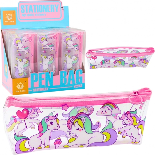 Gennemsigtig skolepenalhus med enhjørninger