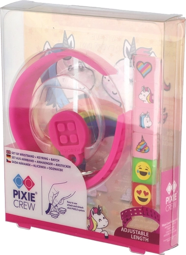 Pixie Crew 3-i-1-sæt enhjørning armbånd nøglering og badge