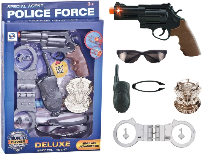Politipistol med udstyr – sæt med 6 dele