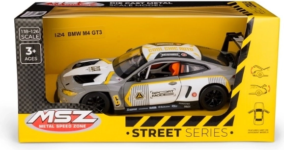 MSZ BMW M4 GT3 metalmodel i skala 1:24 sølvgrå