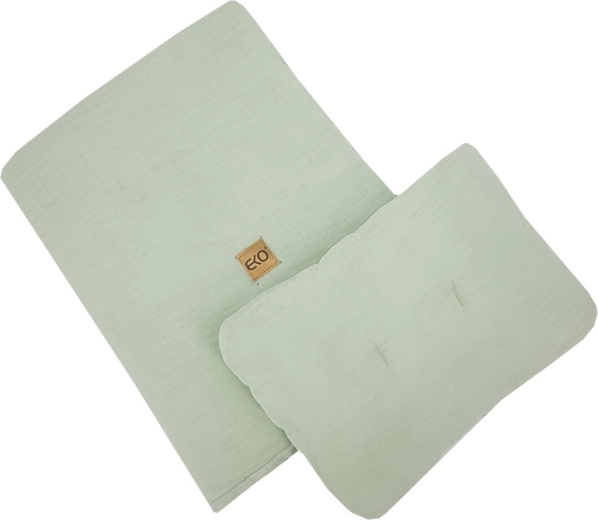 Musselinsæt til babyseng EKO Mint (pude 30×40 cm, dyne 75×100 cm)