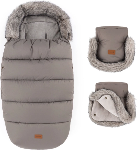 Petite&Mars vintersæt: kørepose Comfy 4i1 og barnevognshandsker Furry mocha mousse
