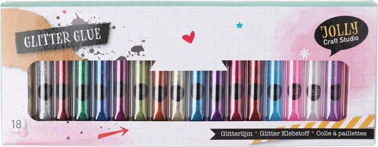 Glimmerlim til dekoration 10 ml – farvemix, sæt med 18 stk.