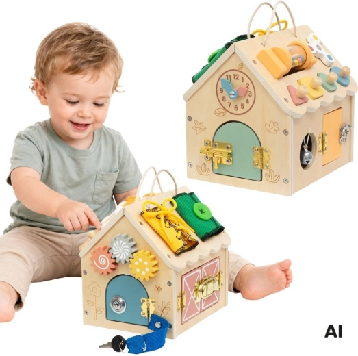 Tooky Toy træ-aktivitets-/manipulationshus med aktiviteter og låse