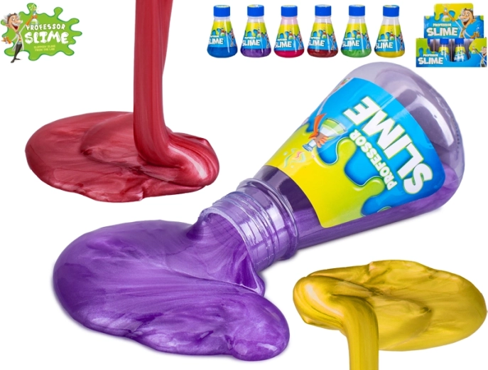 Professor Slime slim med metallisk glans i laboratorieflaske