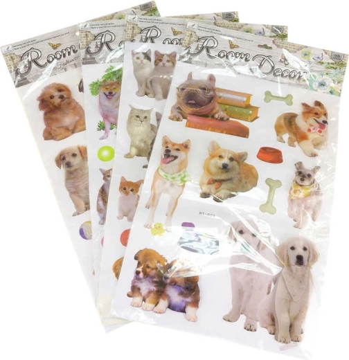 Vægmærkater 2D/3D hunde og katte med glitter (11 stk.)