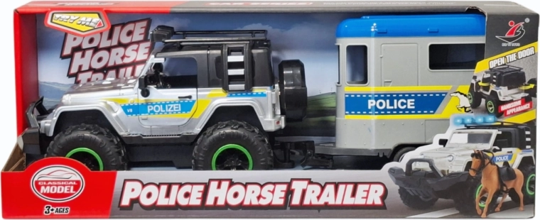 Polititerrængbil med hestetrailer, lys og lyd